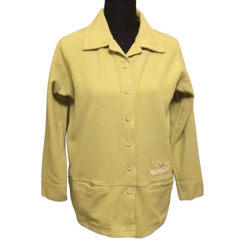 Country Cotton Green floral embroidered cardigan size Medium